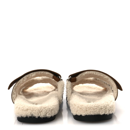Hermes Suede Goatskin Woolskin Mens Chypre Sandals 42 Brun Fume Ecru 6 of 10