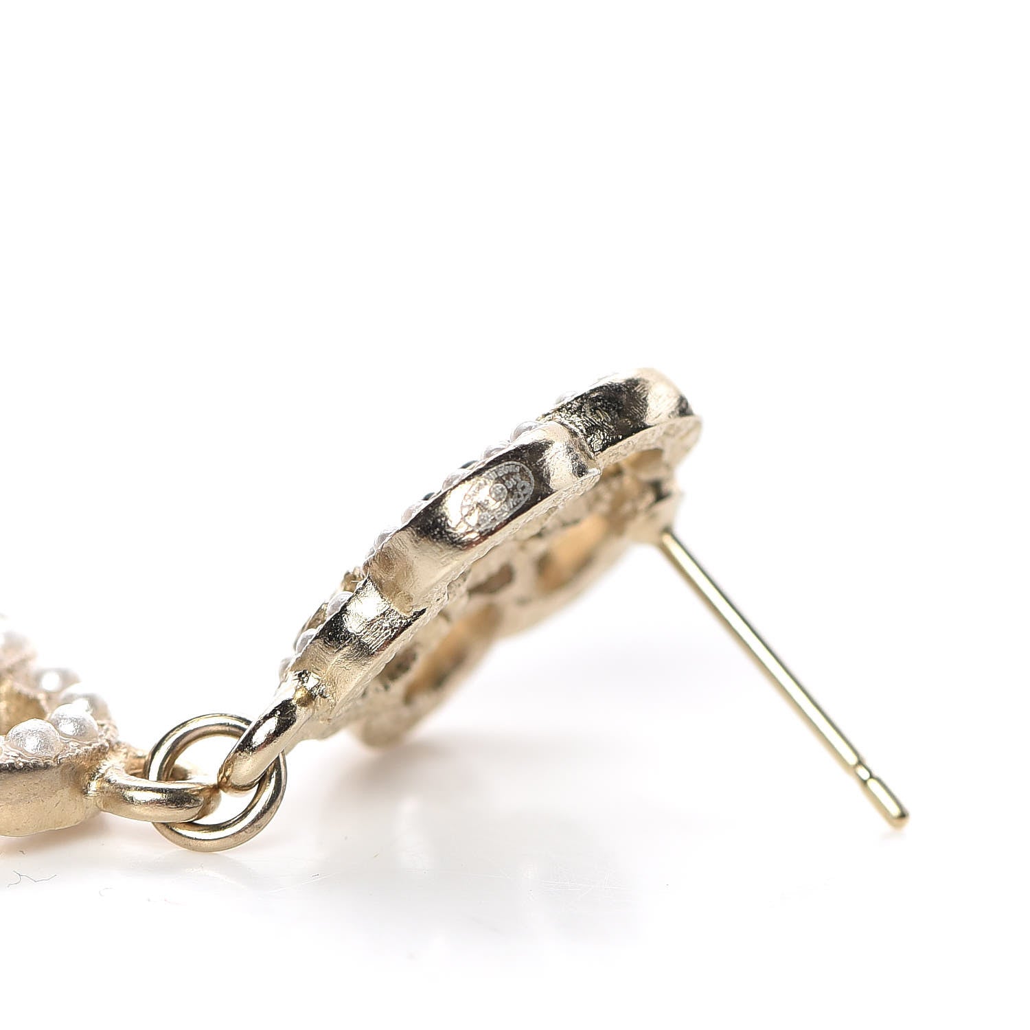 Chanel Enamel Pearl Flower Drop Earrings Black Gold 4 of 5