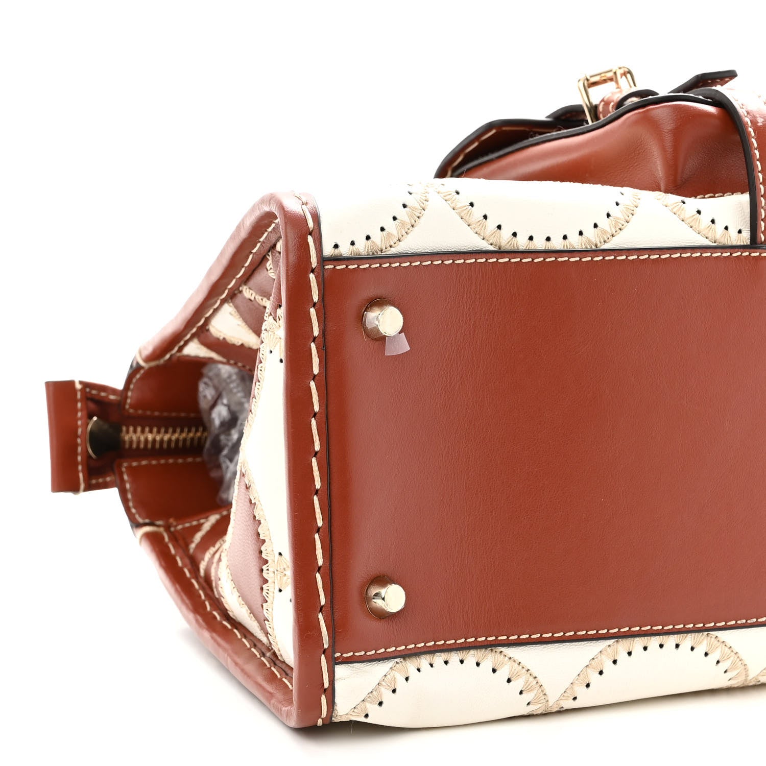Chloe Nappa Shiny Calfskin Scallop Patchwork Medium Edith Day Bag Sepia Brown 8 of 9