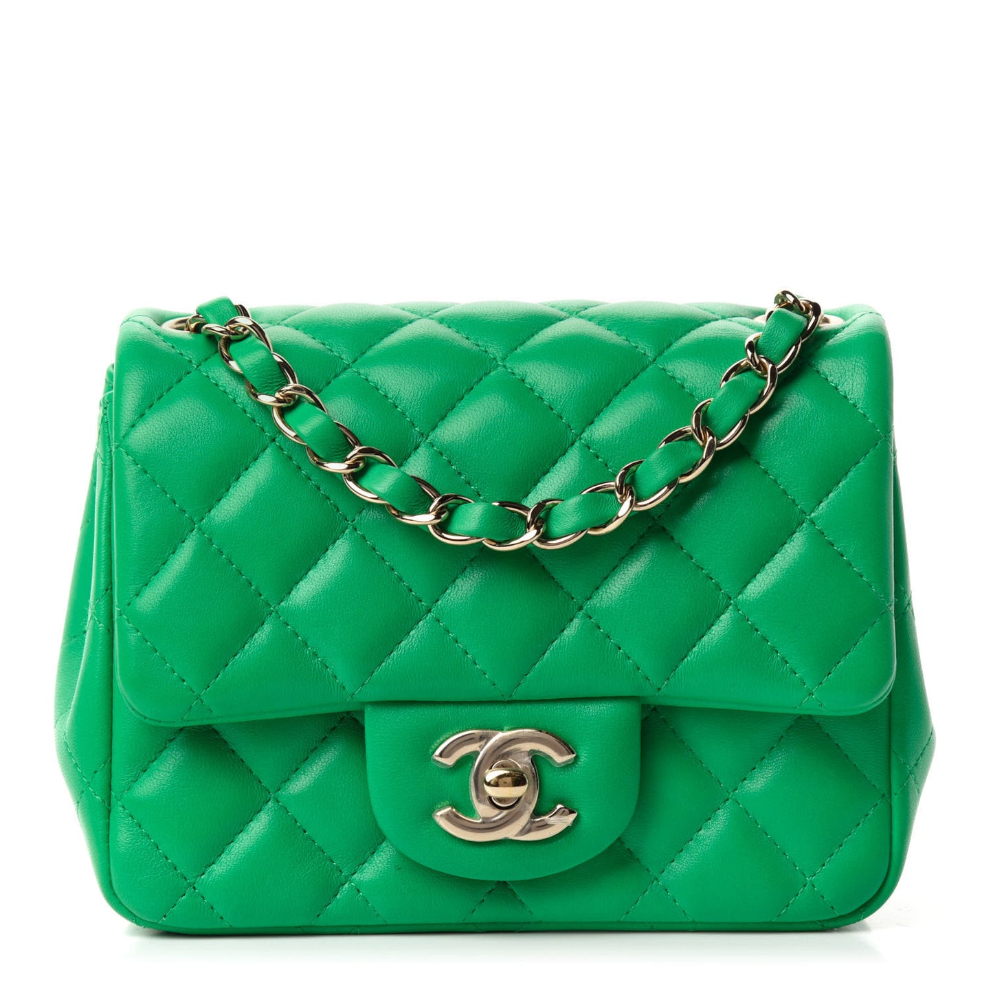 Lambskin Quilted Mini Square Flap Green