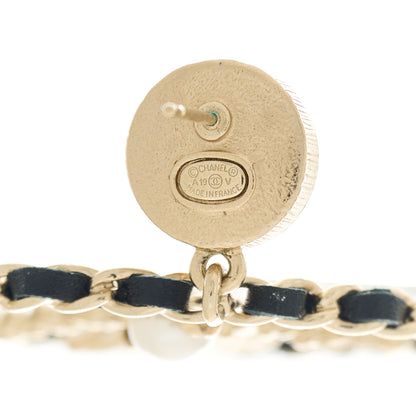 Chanel Lambskin Crystal Pearl CC Drop Earrings Gold Black 4 of 5