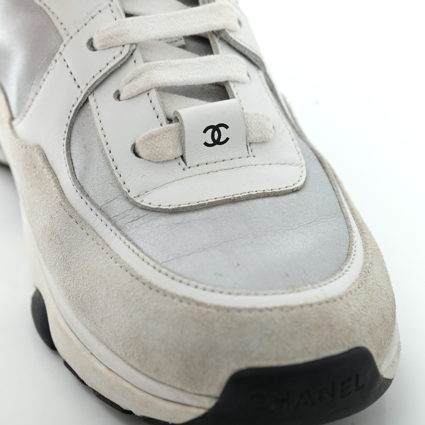 Nylon Calfskin Suede CC Womens Sneakers 37 White Orange