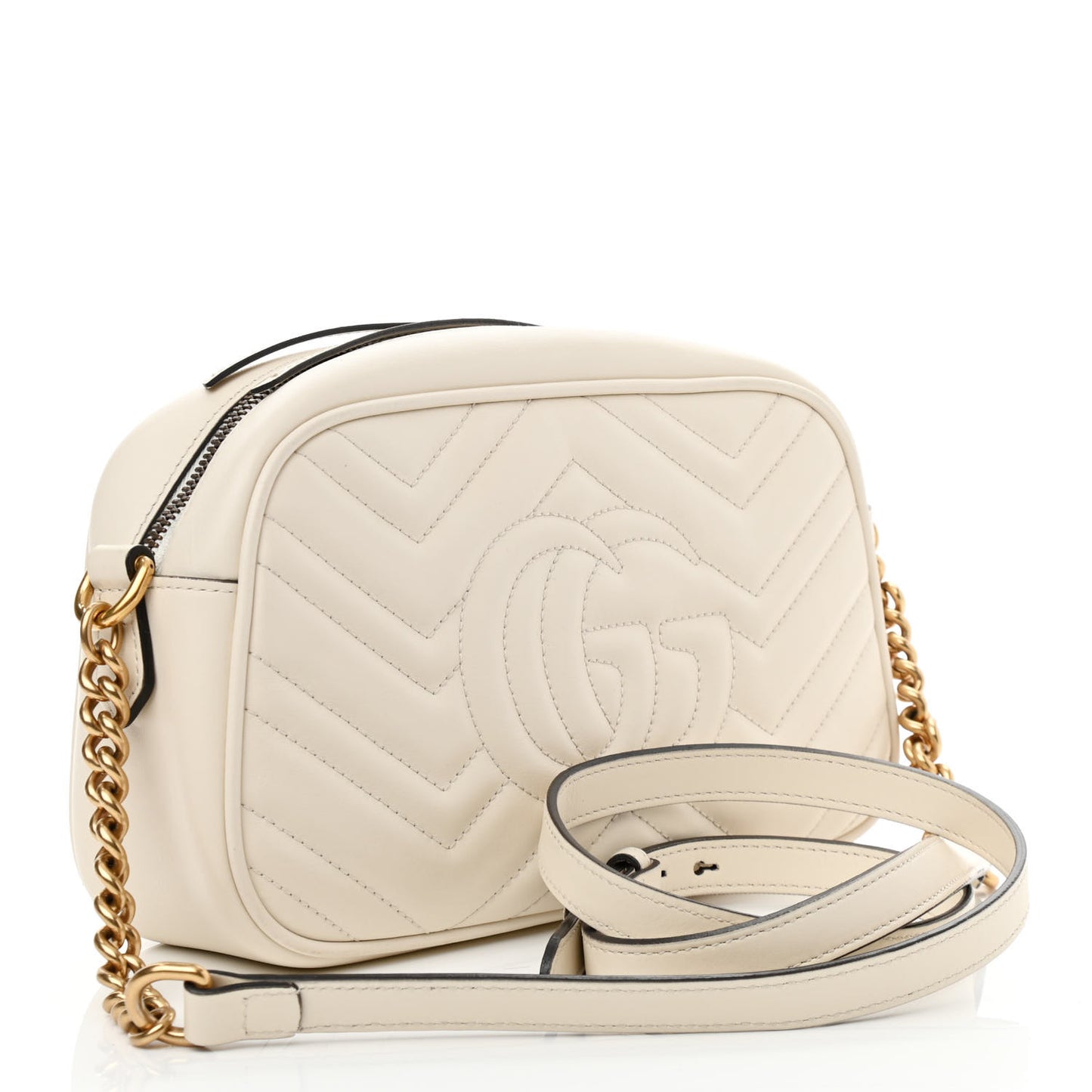 Calfskin Matelasse Small GG Marmont Chain Shoulder Bag White
