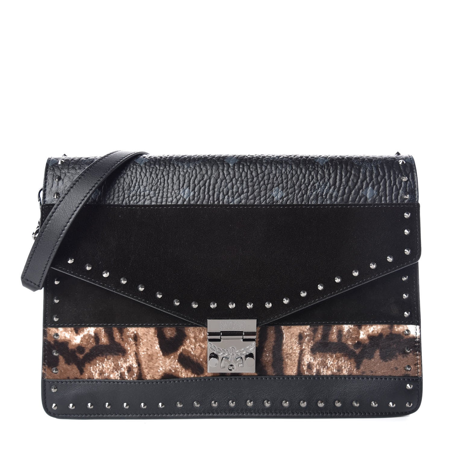 MCM Visetos Mixed Media Large Patricia Convertible Crossbody Black 1 of 9