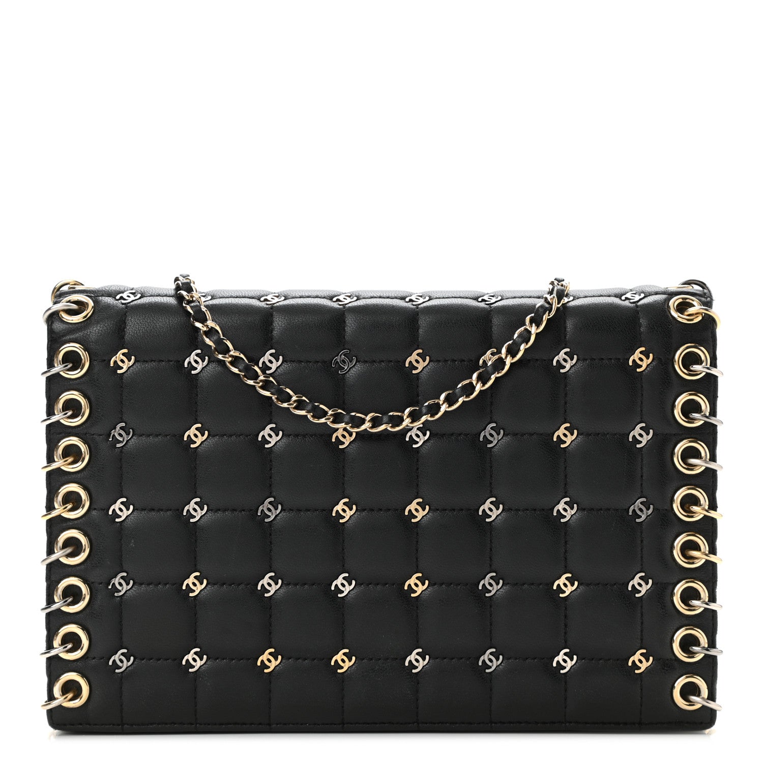 Chanel Lambskin Chocolate Bar Piercing CC Studded Small Chain Flap Bag Black 1 of 12