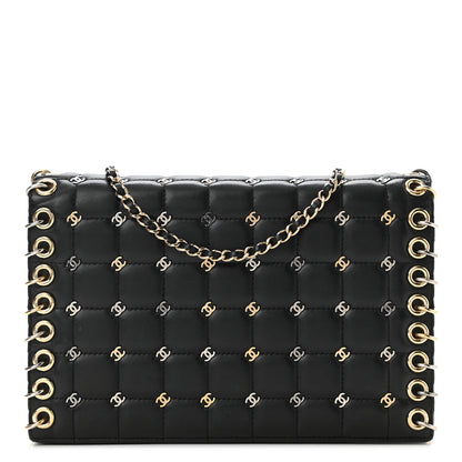 Chanel Lambskin Chocolate Bar Piercing CC Studded Small Chain Flap Bag Black 1 of 12