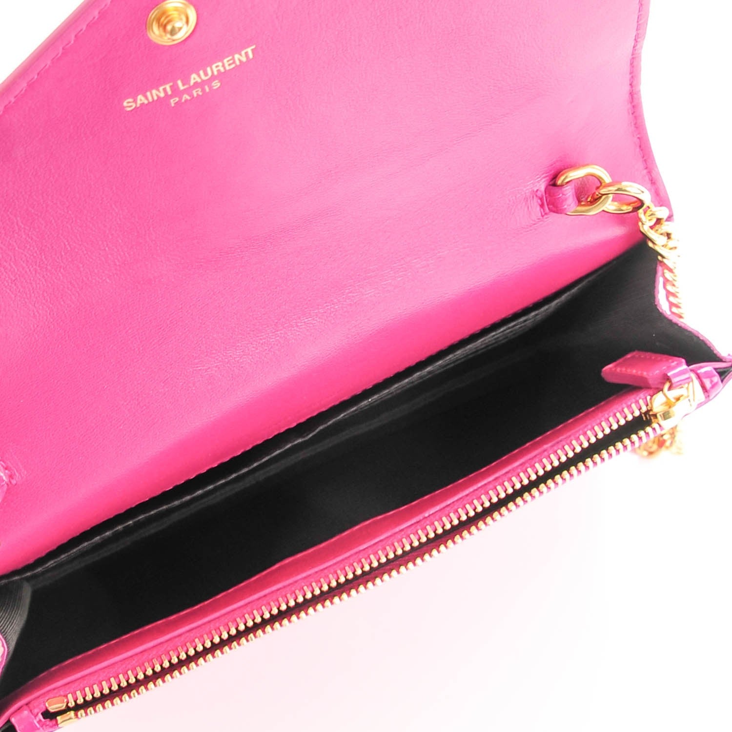 Saint Laurent Textured Patent Monogram Envelope Chain Wallet Electric Pink 5 of 7