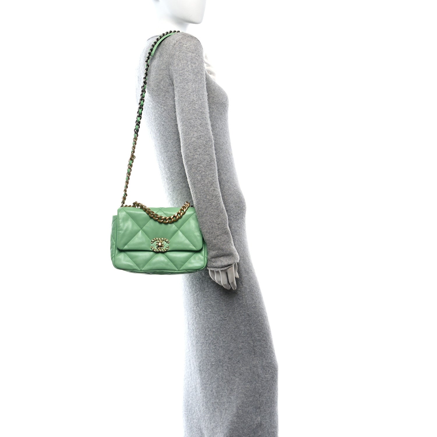 Chanel Goatskin Quilted Medium Chanel 19 Flap Green 2 of 10