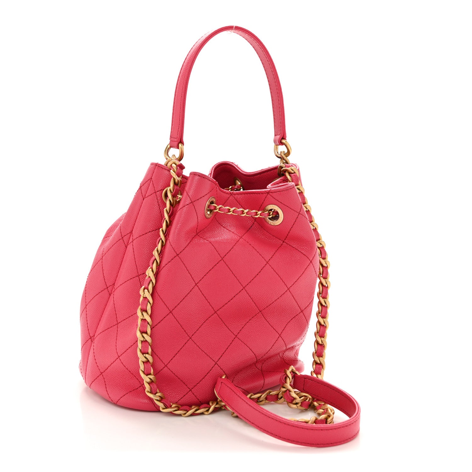 Chanel Caviar Quilted Fashion Therapy Bucket Drawstring Bag Dark Pink 3 of 11