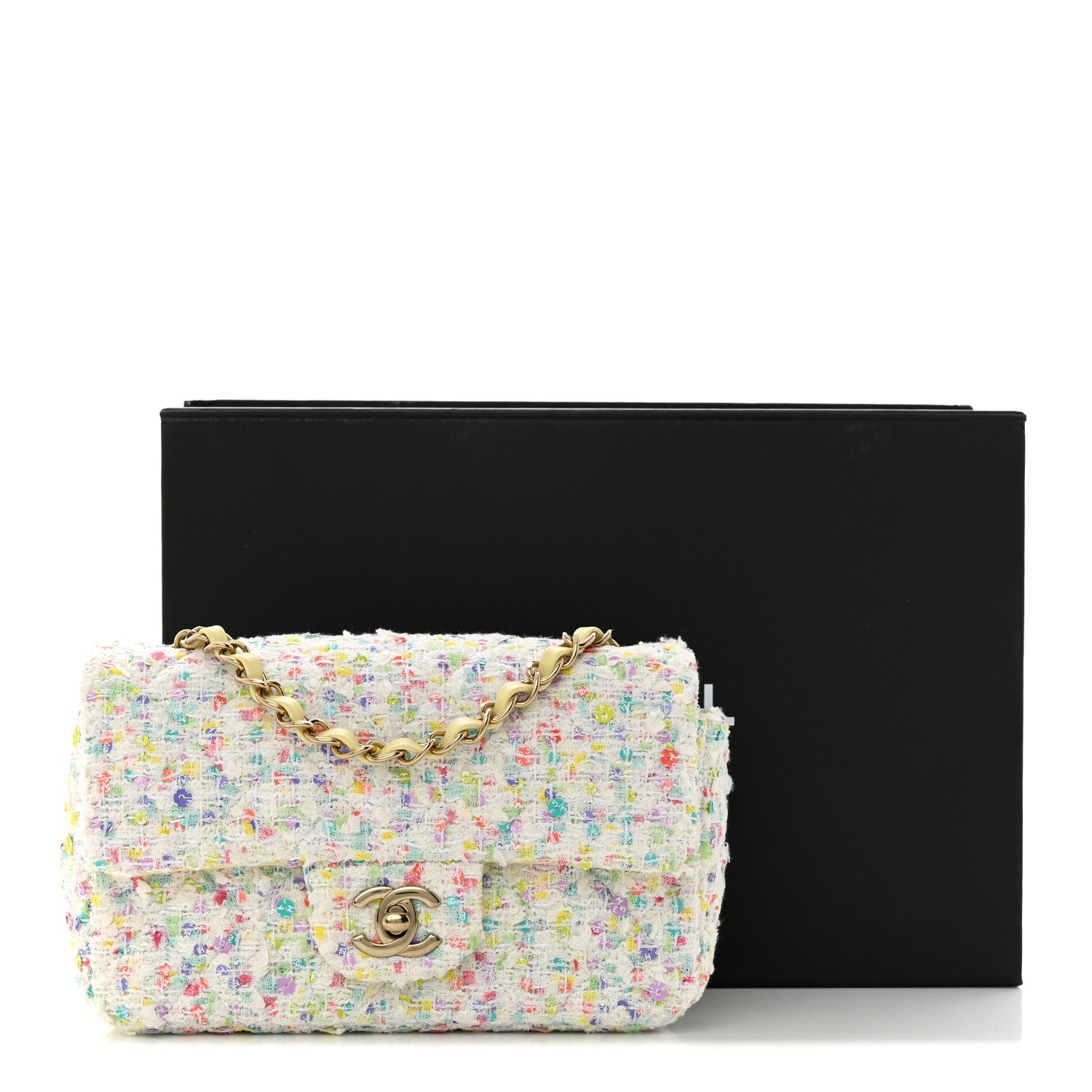 Chanel Tweed Quilted Mini Rectangular Flap Ecru Green Purple Red Yellow 13 of 13