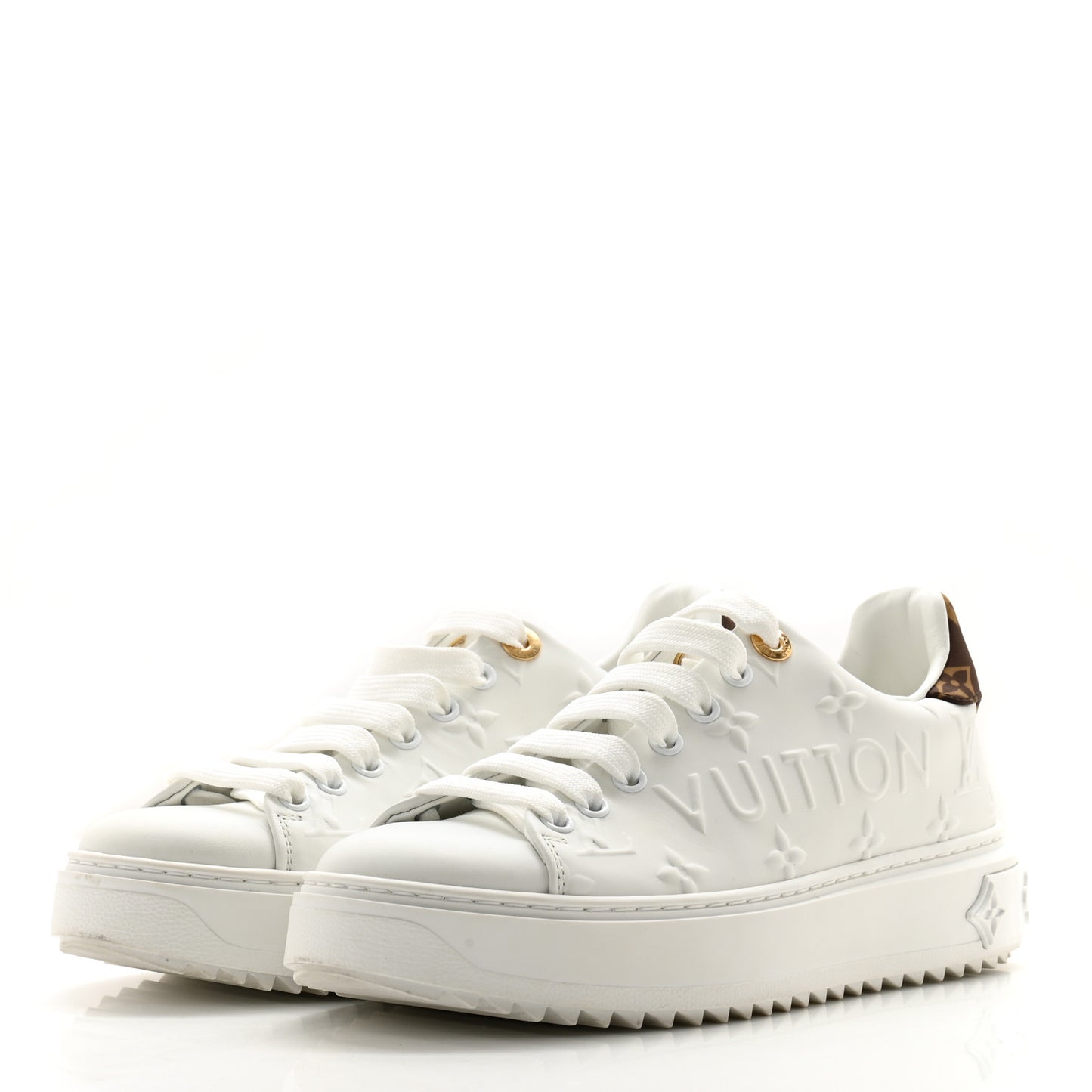 Lambskin Embossed Monogram Time Out Sneakers 37 White