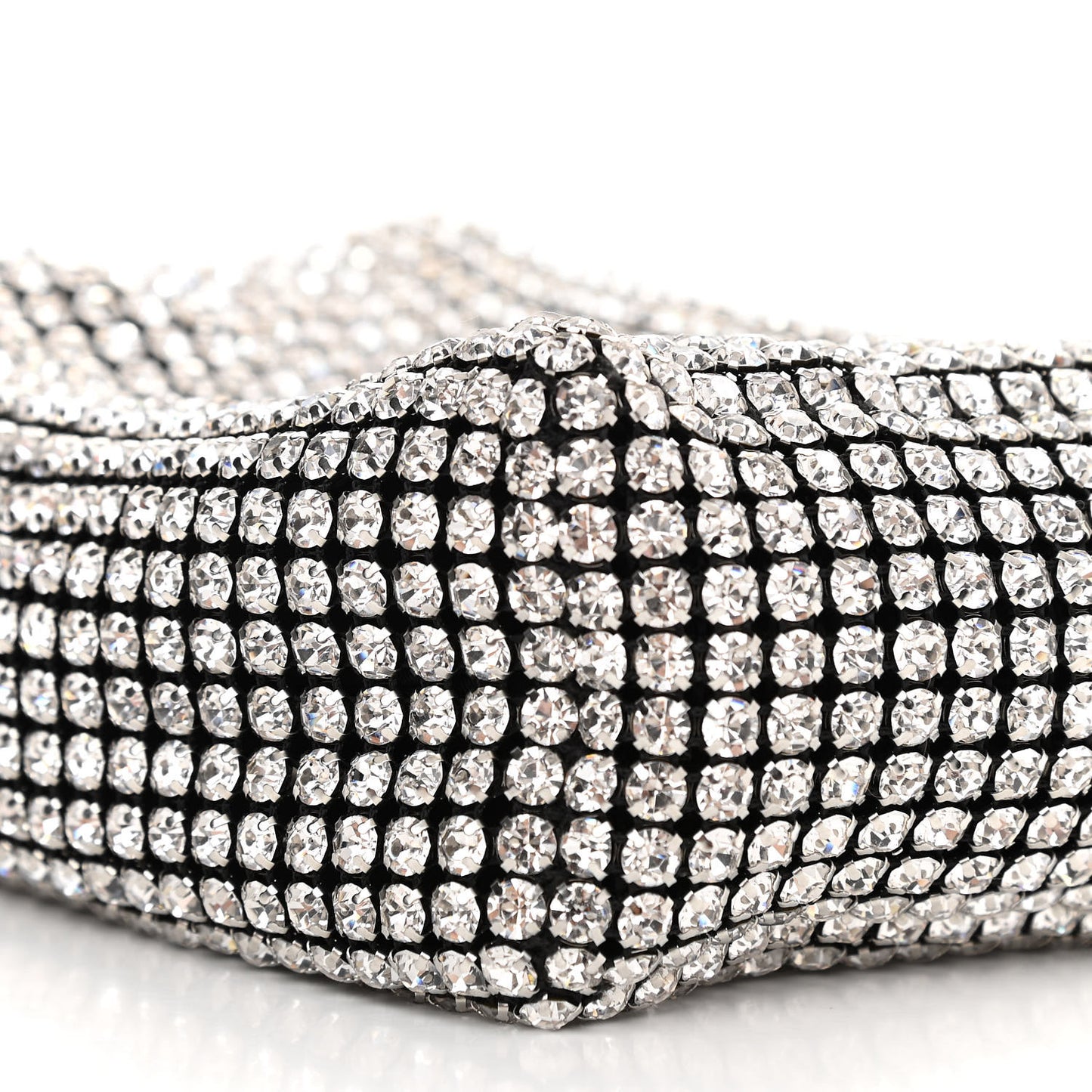 Mesh Crystal Rhinestone Mini Heiress Pouch Black Silver