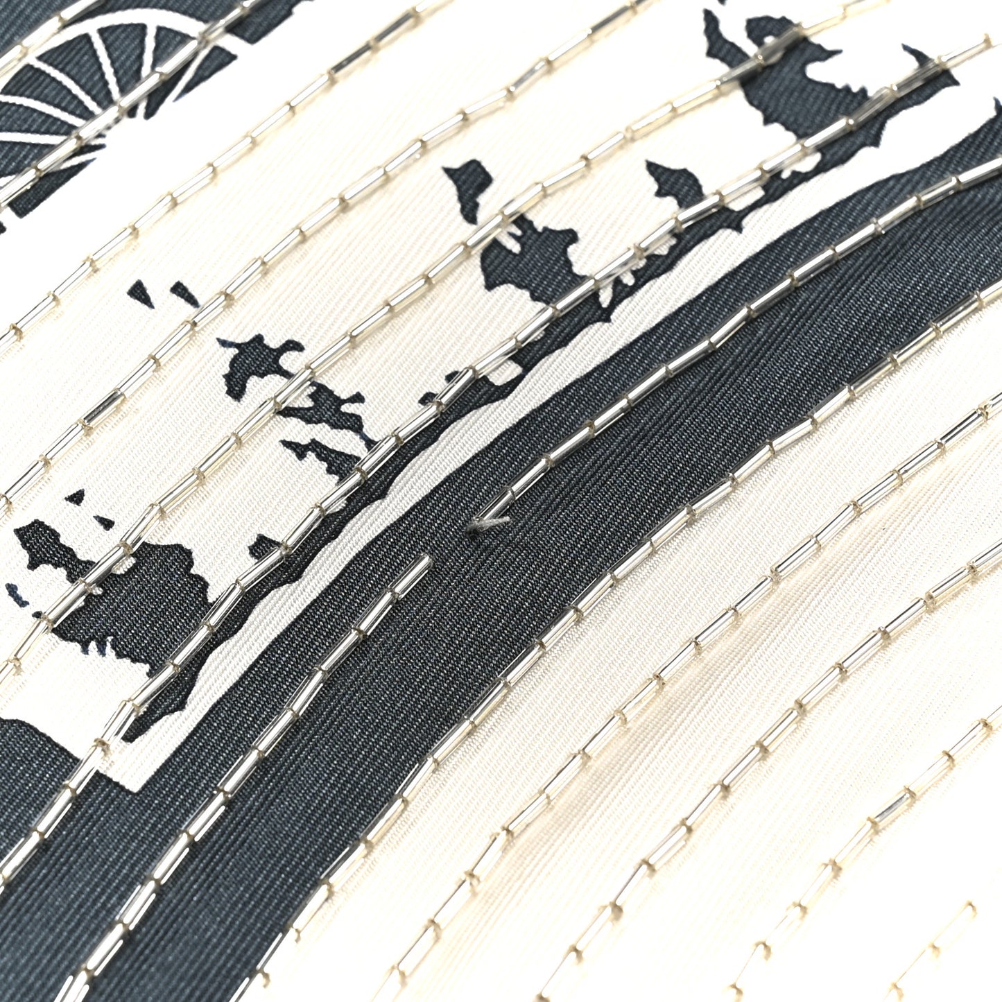 Silk Embroidered Paris Qui Roule Scarf 70  Ivoire Adoise