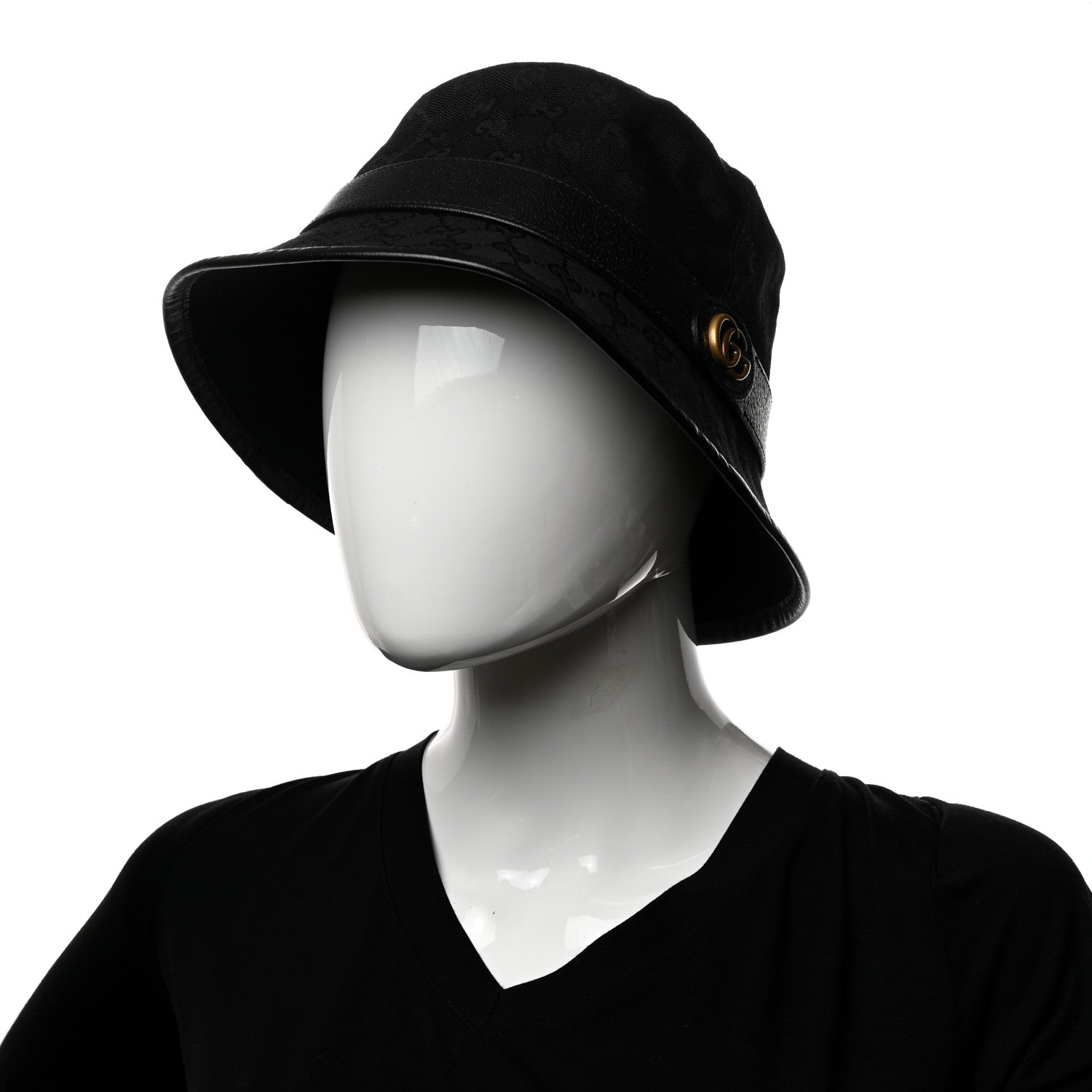 Gucci Monogram Textured Dollar Calfskin GG Jago Bucket Hat M Black 2 of 11