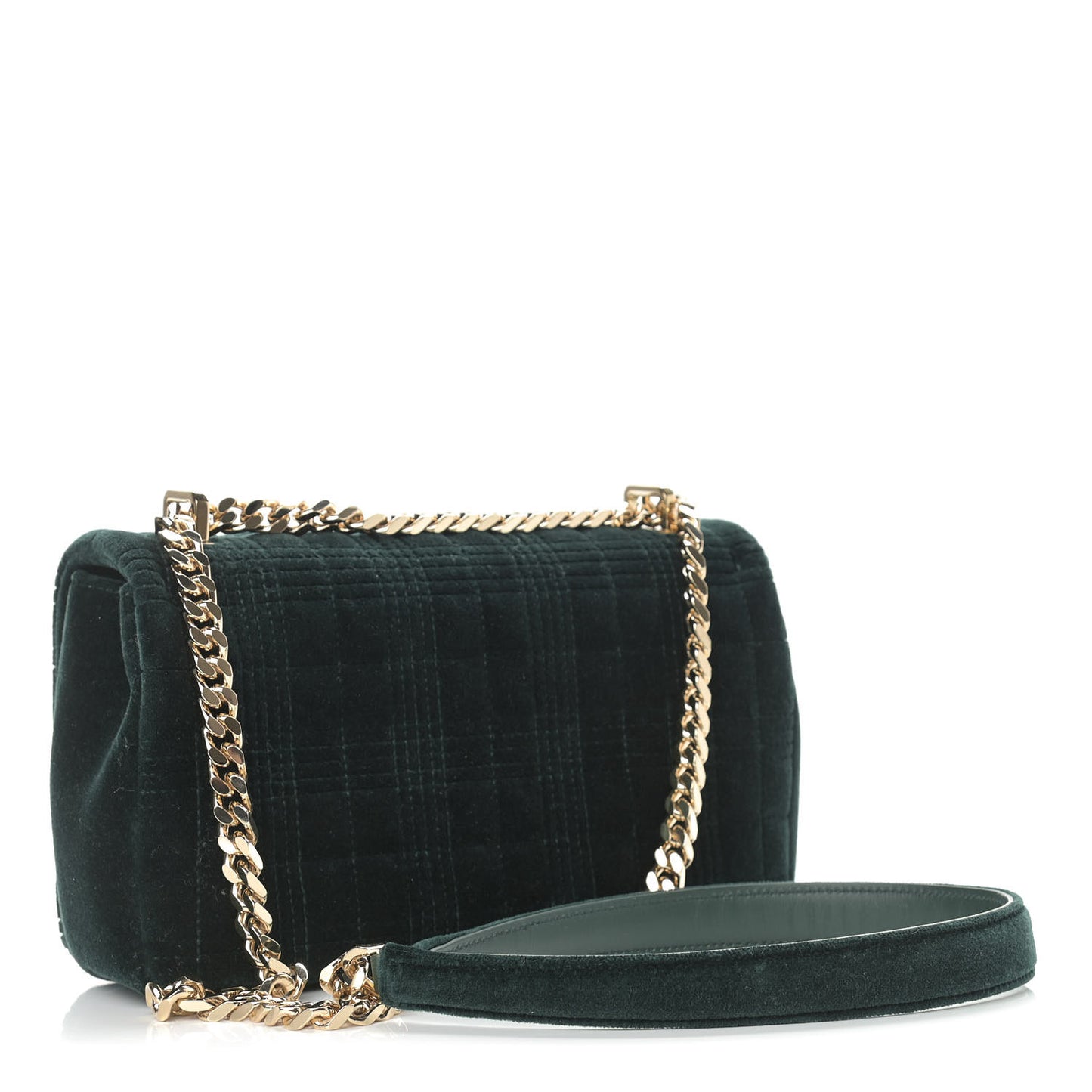 Velvet Quilted Small Lola Bag Dark Green