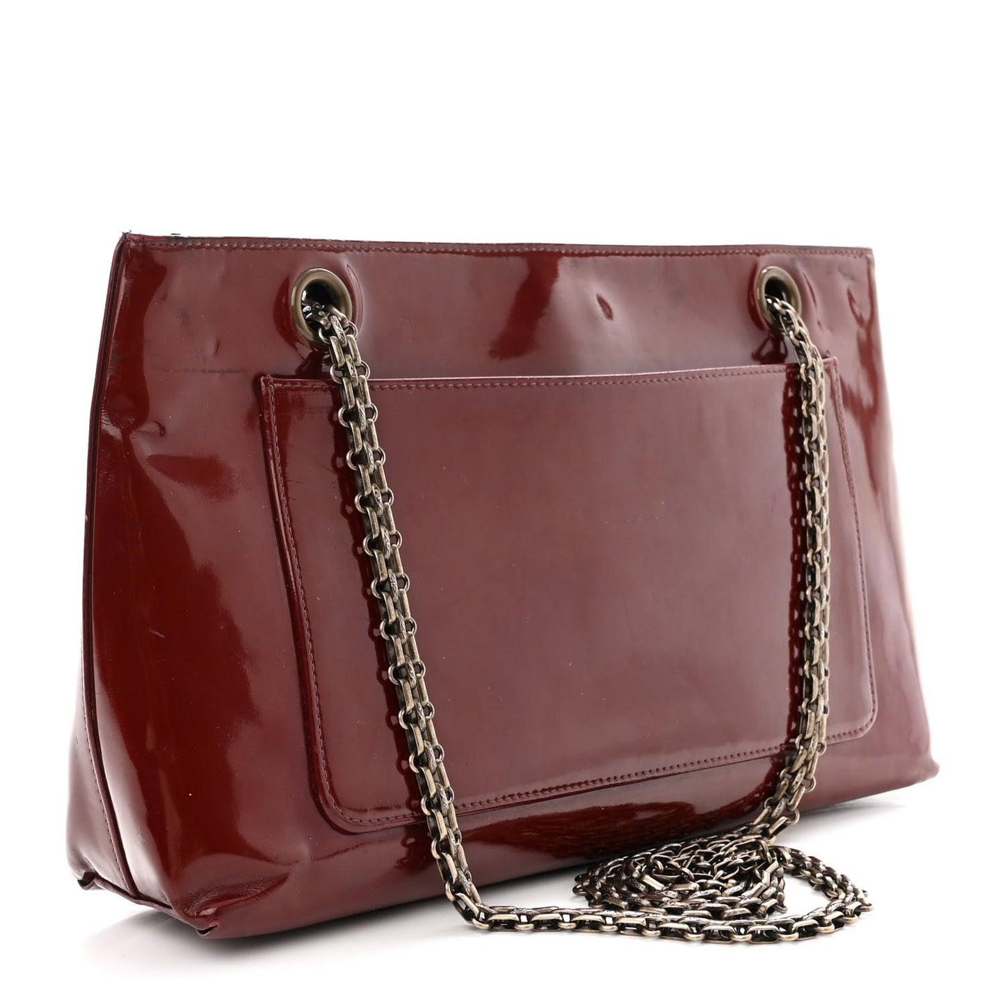 Patent Bijoux Chain Shoulder Bag Rust Red