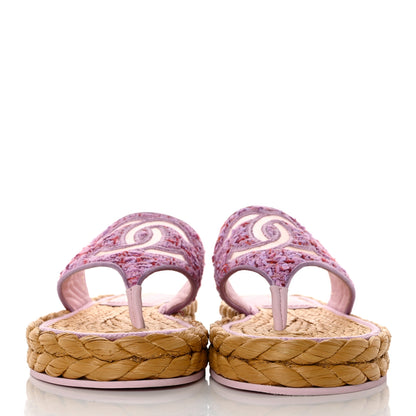 Chanel Tweed CC Thong Sandals 37.5 Light Purple Pink Red 2 of 9