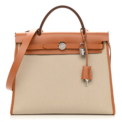 Hermes Military Toile Vache Hunter Herbag Zip 31 PM Beton Toffee 3 of 12