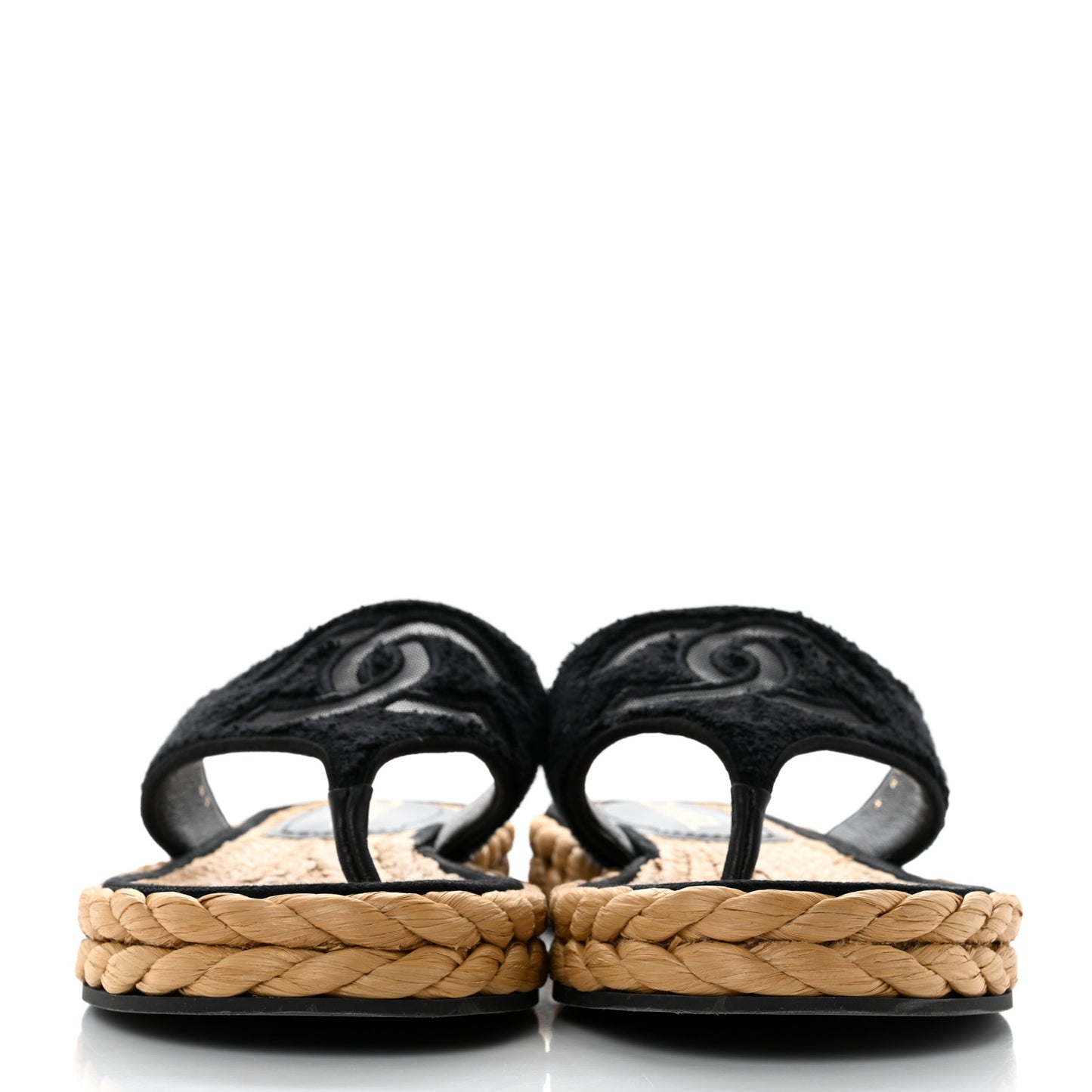 Terry Cloth Raffia CC Logo Thong Sandals 41 Black