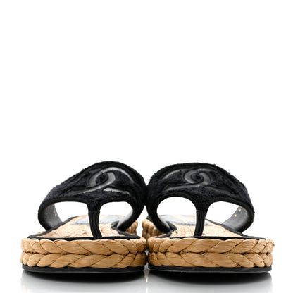 Chanel Terry Cloth Raffia CC Logo Thong Sandals 41 Black 2 of 9