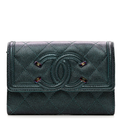 Chanel Iridescent Caviar Quilted Medium Filigree Flap Wallet Dark Turquoise 1 of 11