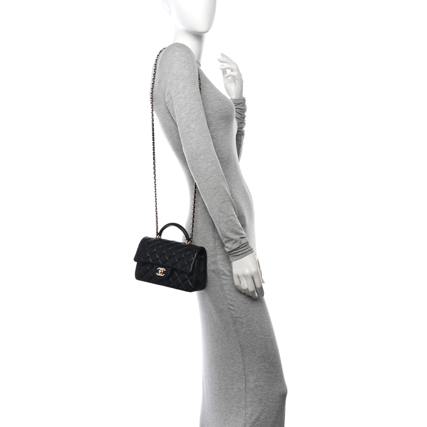 Chanel Lambskin Quilted Mini Top Handle Rectangular Flap Black 2 of 12