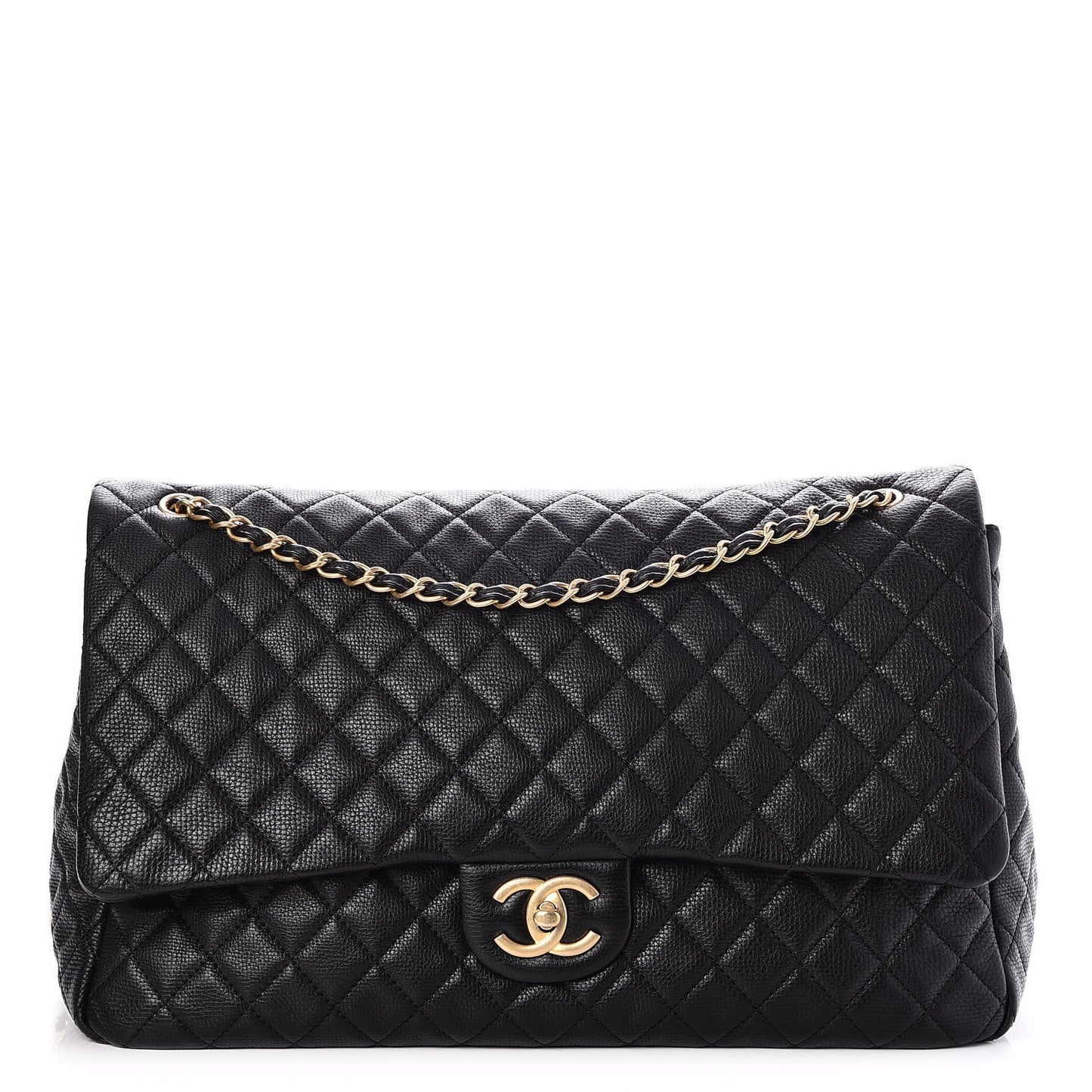 Calfskin Quilted XXL Travel Flap Bag Black