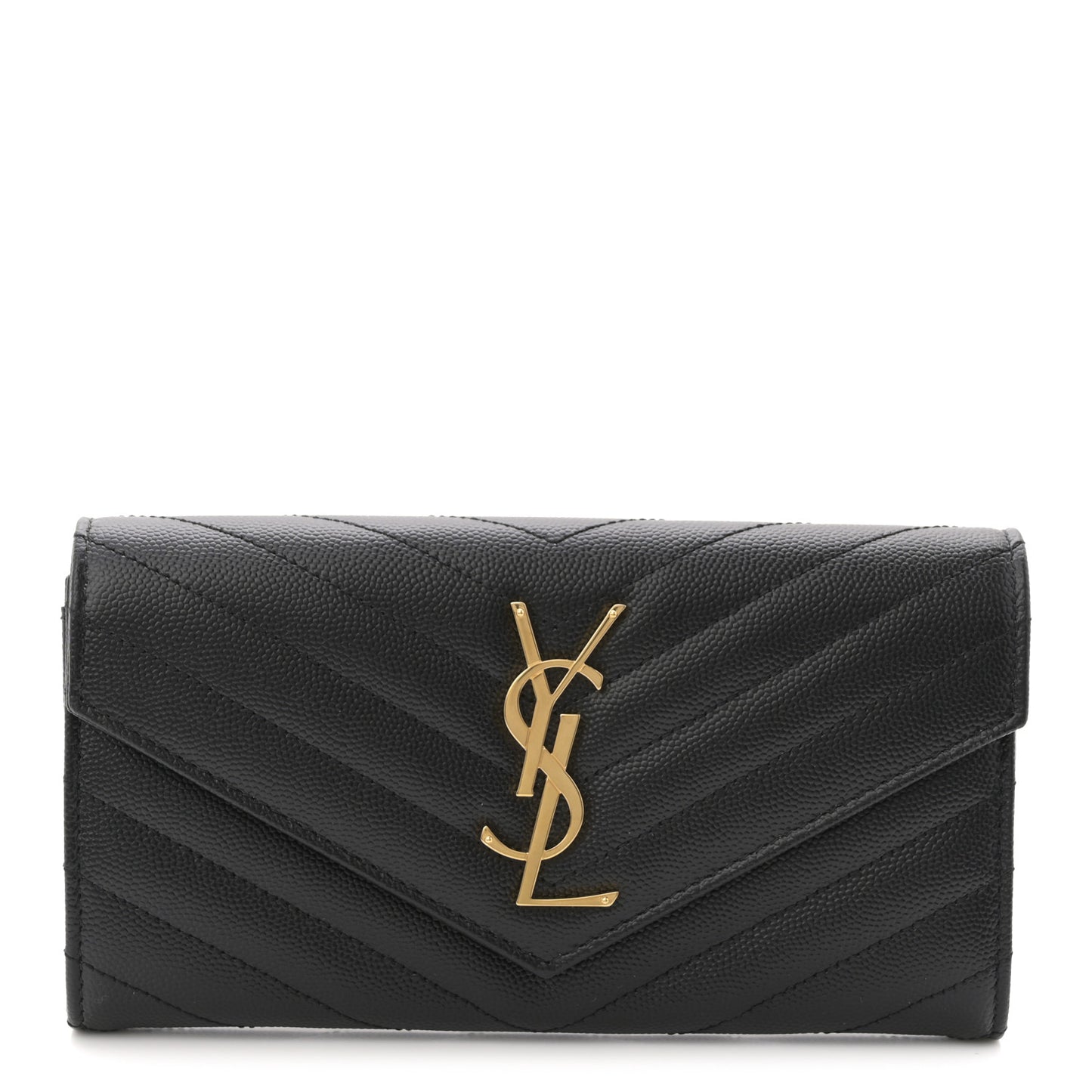 Grain De Poudre Matelasse Chevron Monogram Flap Wallet Black