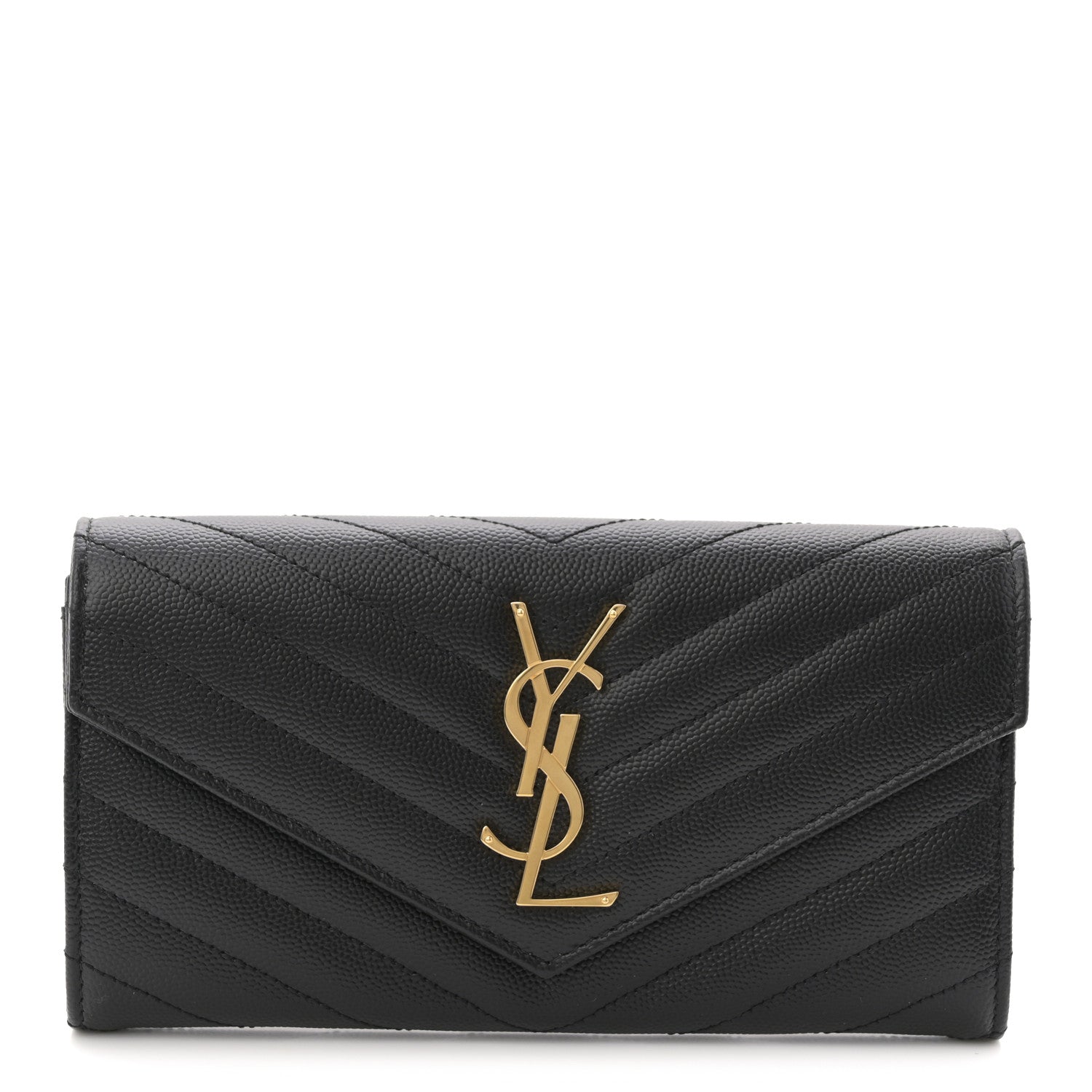 Saint Laurent Grain De Poudre Matelasse Chevron Monogram Flap Wallet Black 1 of 7