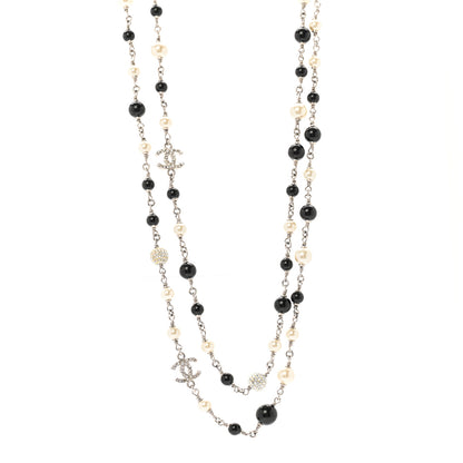 Chanel Pearl Crystal Bead CC Long Necklace Black 1 of 6