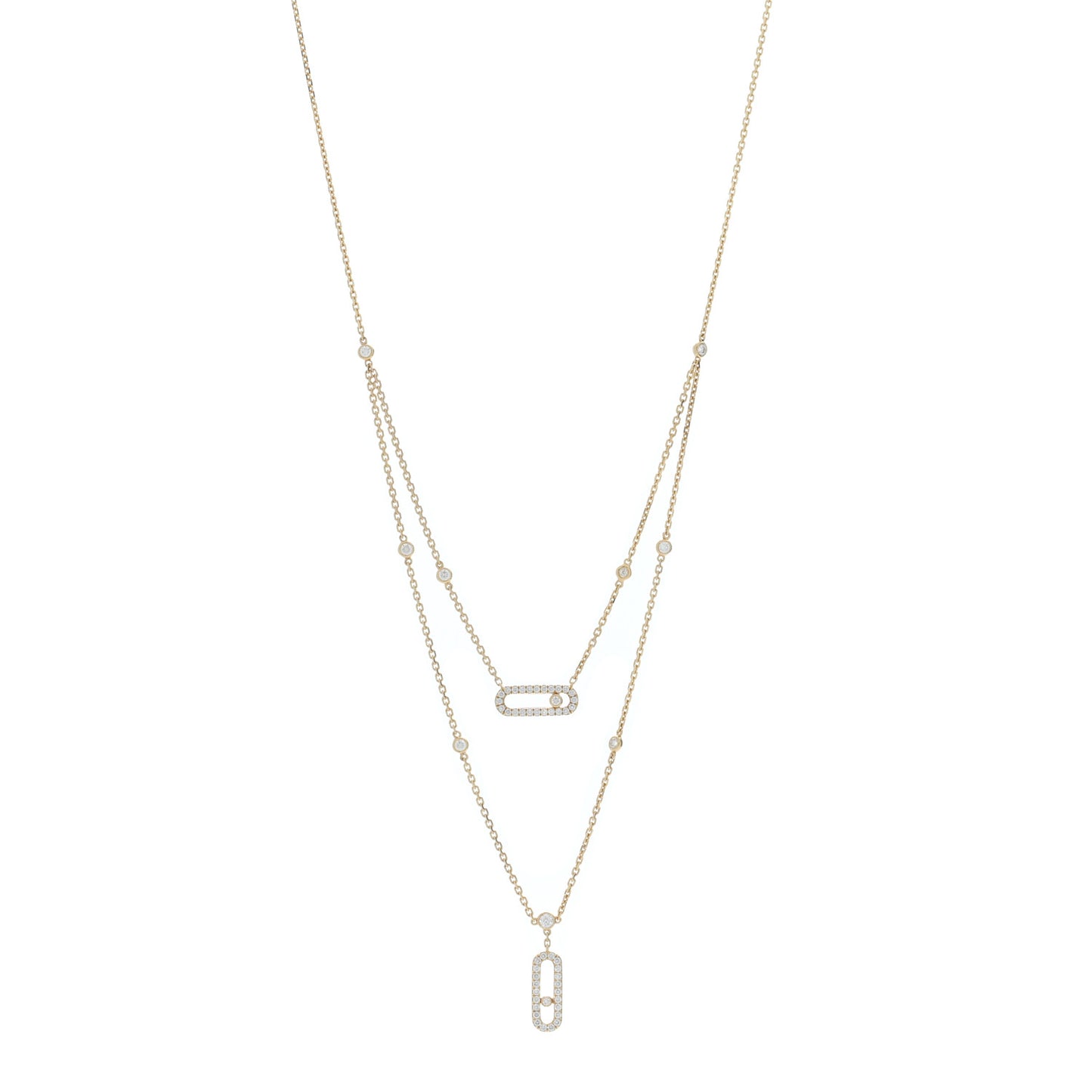 18K Yellow Gold Diamond Move Uno 2 Rows Pave Necklace