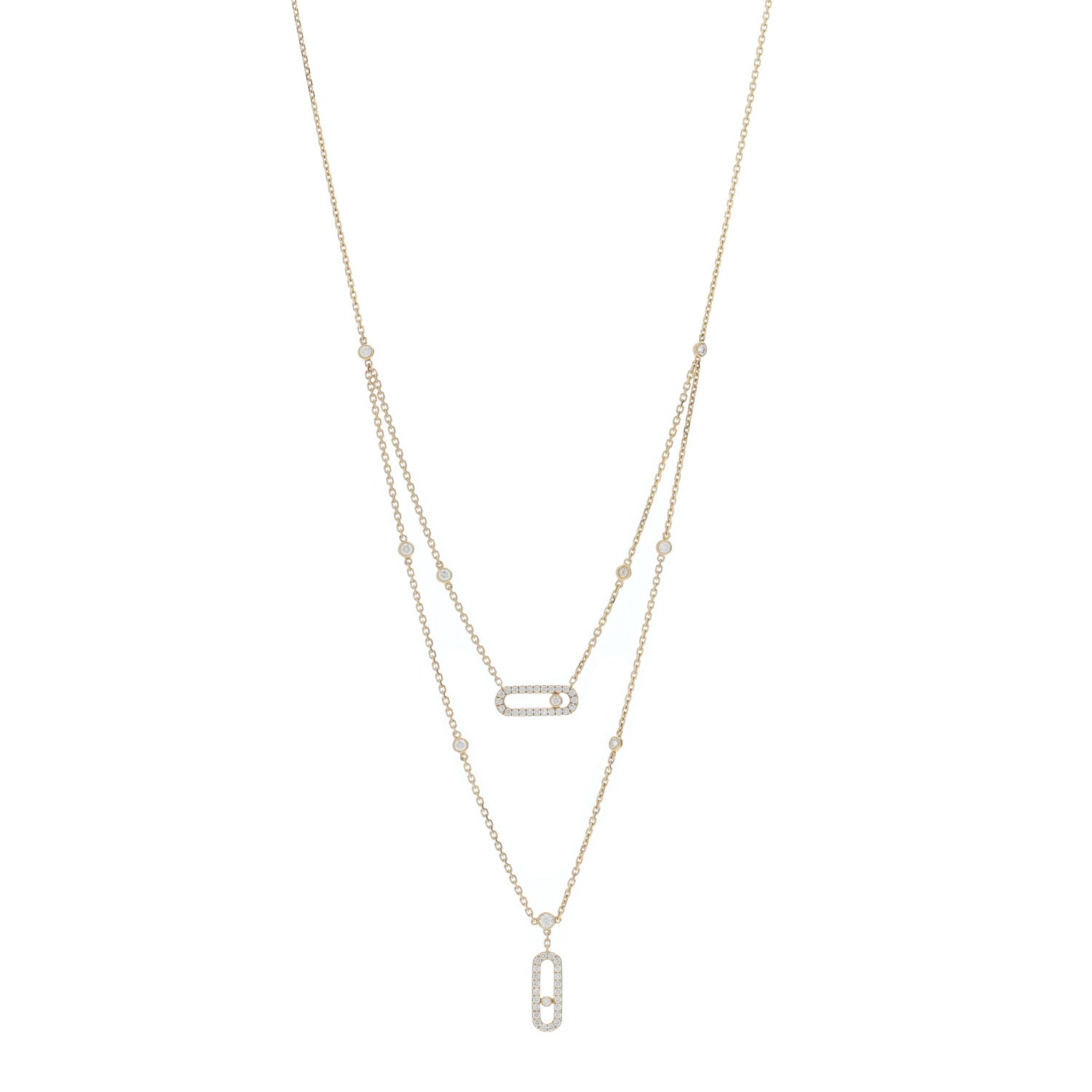 Messika 18K Yellow Gold Diamond Move Uno 2 Rows Pave Necklace 1 of 5