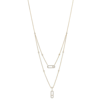 Messika 18K Yellow Gold Diamond Move Uno 2 Rows Pave Necklace 1 of 5