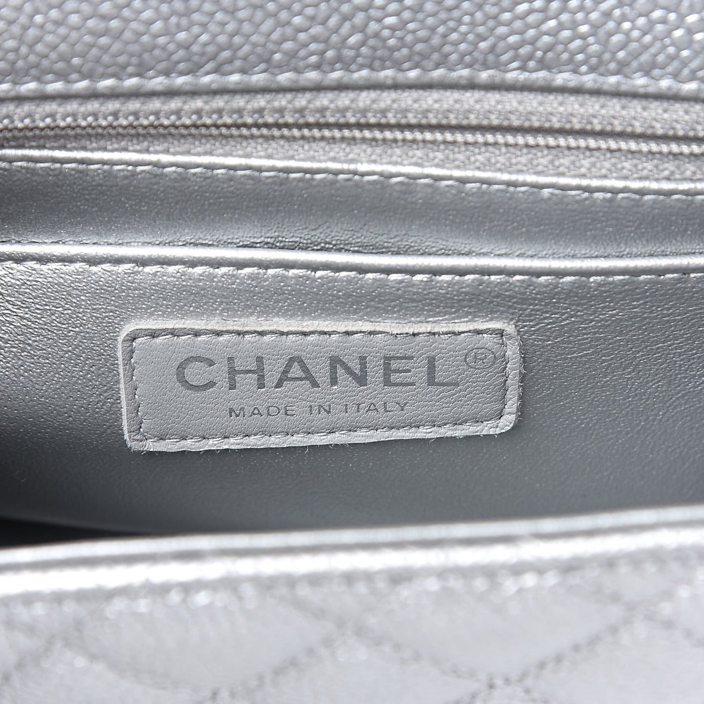 Metallic Caviar Quilted Mini Square Flap Silver
