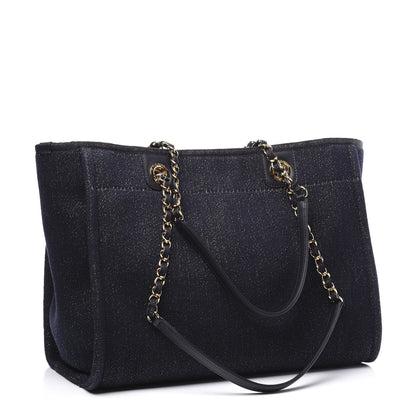 Chanel Lurex Canvas Small Deauville Tote Navy Blue Gold 2 of 9