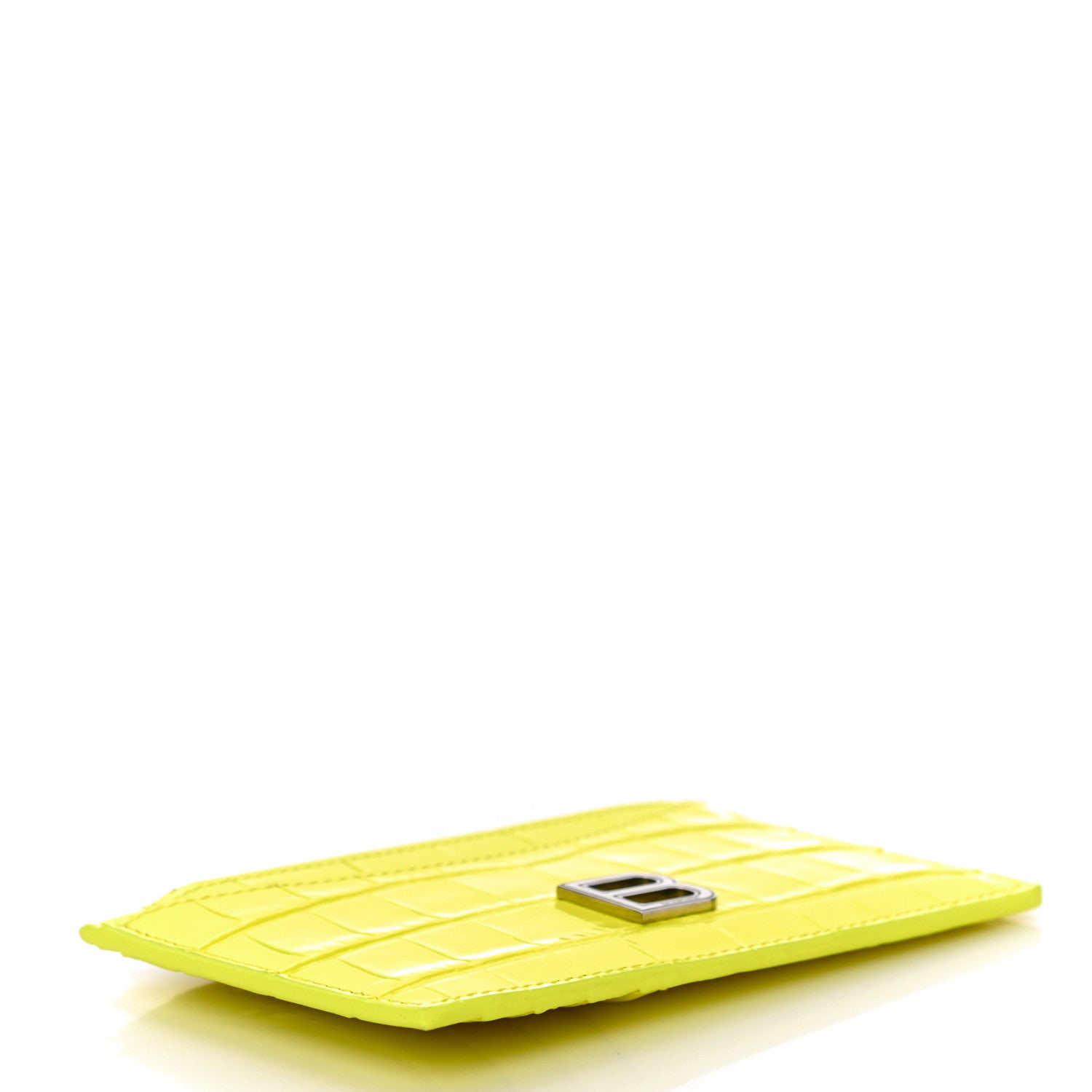 Balenciaga Shiny Calfskin Crocodile Embossed Hourglass Long Coin Case Card Holder Light Yellow 4 of 10