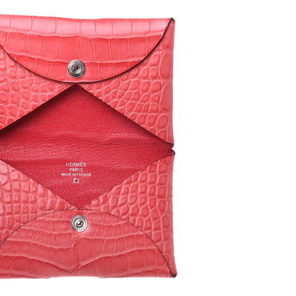 Hermes Matte Alligator Calvi Card Case Bougainvillea 5 of 7