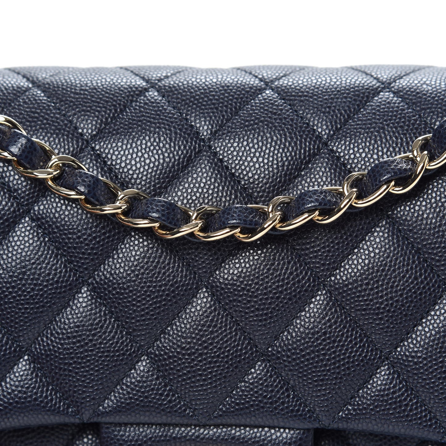 Caviar Quilted Medium Double Flap Navy