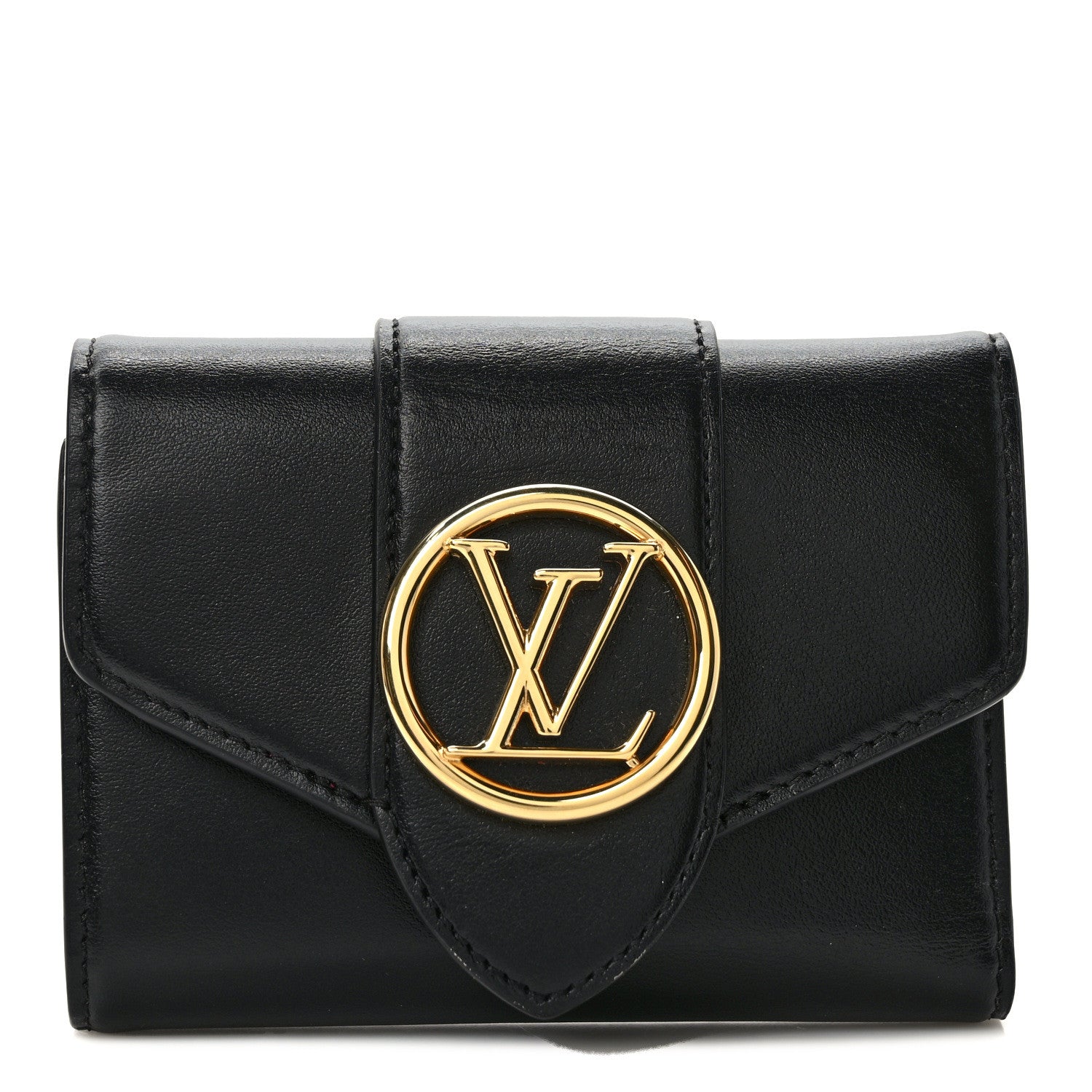 Louis Vuitton Smooth Calfskin LV Pont 9 Compact Wallet Black 1 of 7