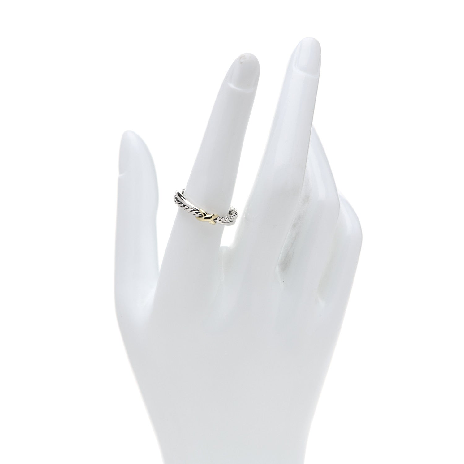 David Yurman Sterling Silver 18K Yellow Gold Petite X Crossover Ring 57 8 2 of 4