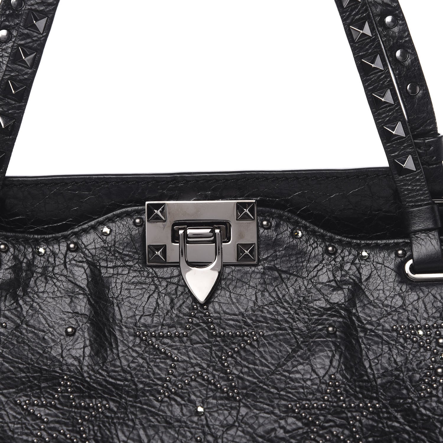Valentino Garavani Craquele Calfskin Star Studded Medium Rockstud Tote Black 11 of 11