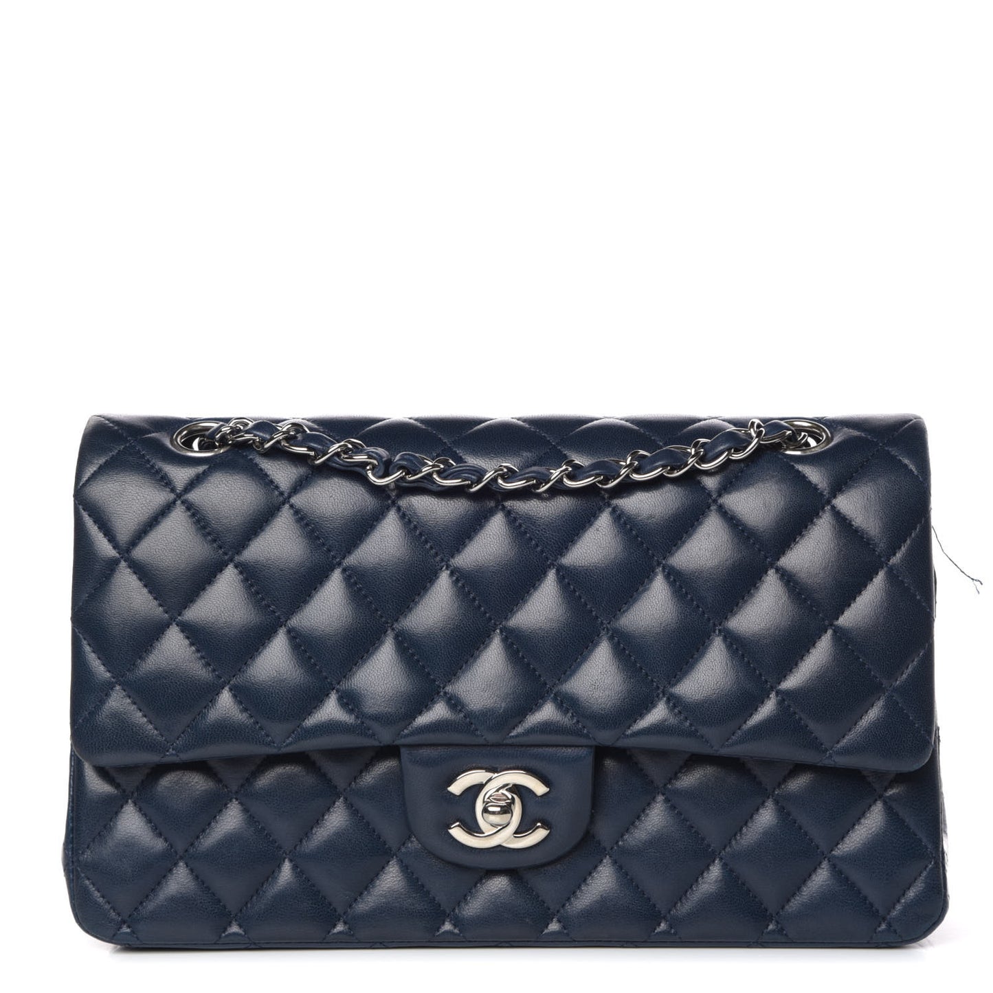 Lambskin Quilted Medium Double Flap Dark Blue