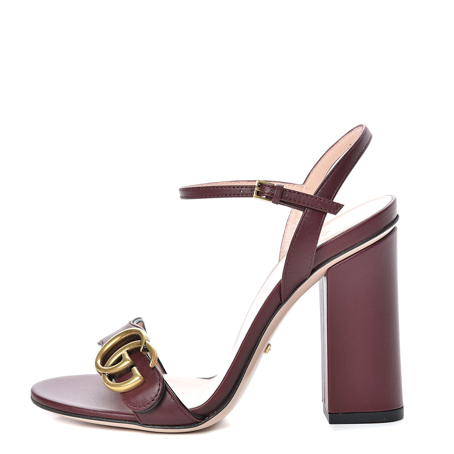 Gucci Lifford Calfskin GG Marmont Ankle Wrap 105mm Sandals 36 Vintage Bordeaux 1 of 10