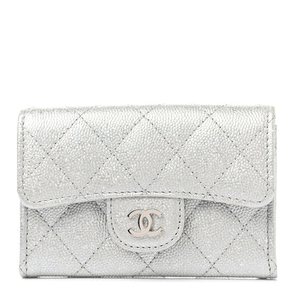 Chanel Metallic Caviar Quilted Flap Card Holder Wallet Silver 1 of 8