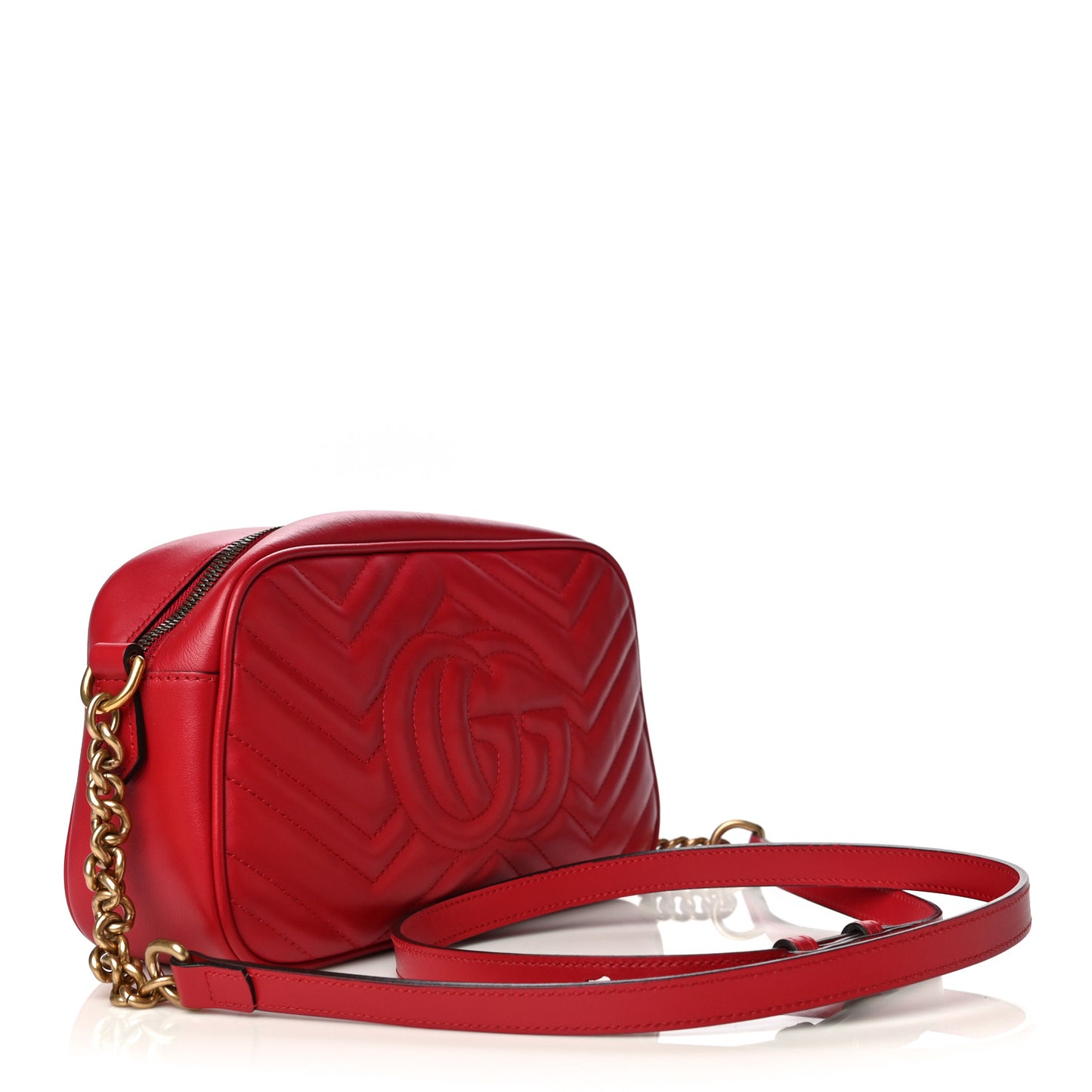 Calfskin Matelasse Small GG Marmont Chain Shoulder Bag Hibiscus Red