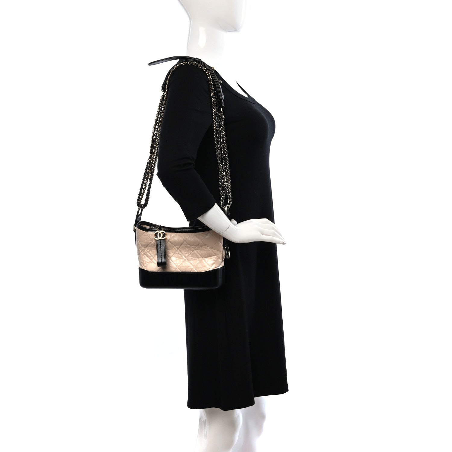 Chanel Aged Calfskin Quilted Small Gabrielle Hobo Beige Black 2 of 8
