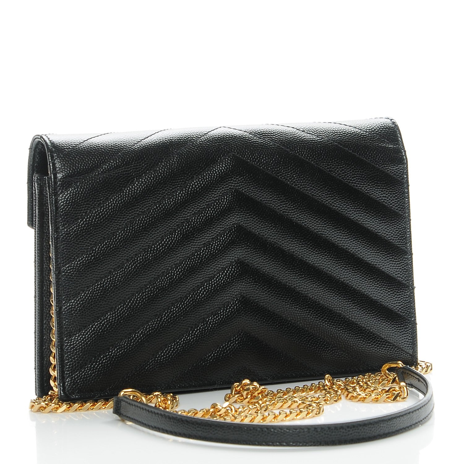 Saint Laurent Grain De Poudre Matelasse Chevron Monogram Envelope Chain Wallet Black 3 of 8