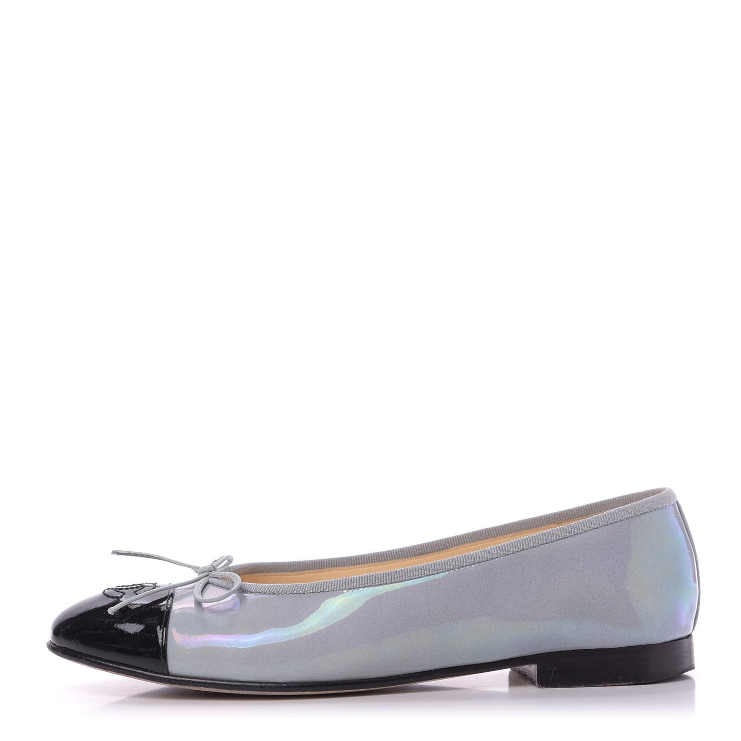 Patent Calfskin Cap Toe CC Ballerina Flats 37.5 Grey Black