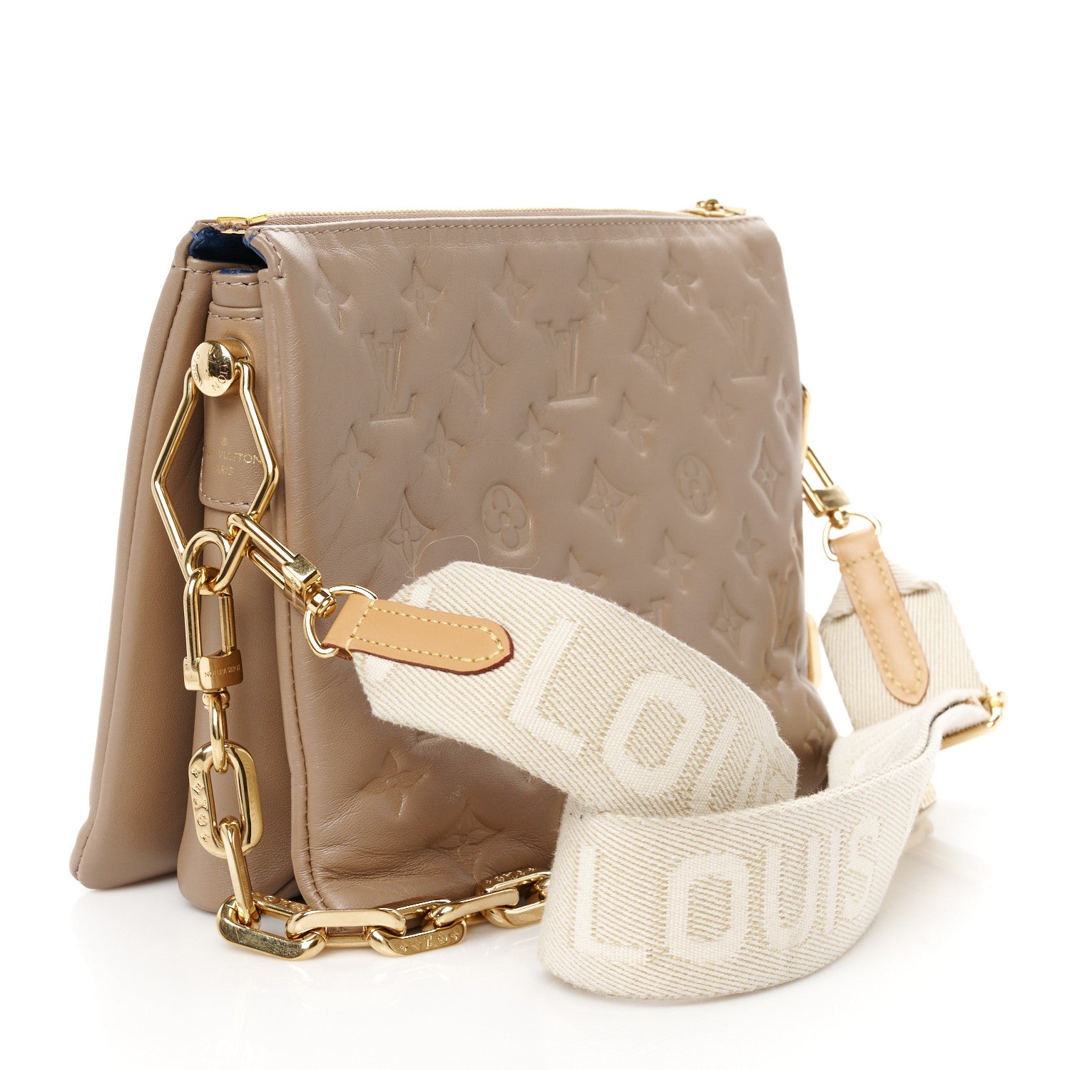 Louis Vuitton Lambskin Embossed Monogram Coussin PM Taupe 3 of 12