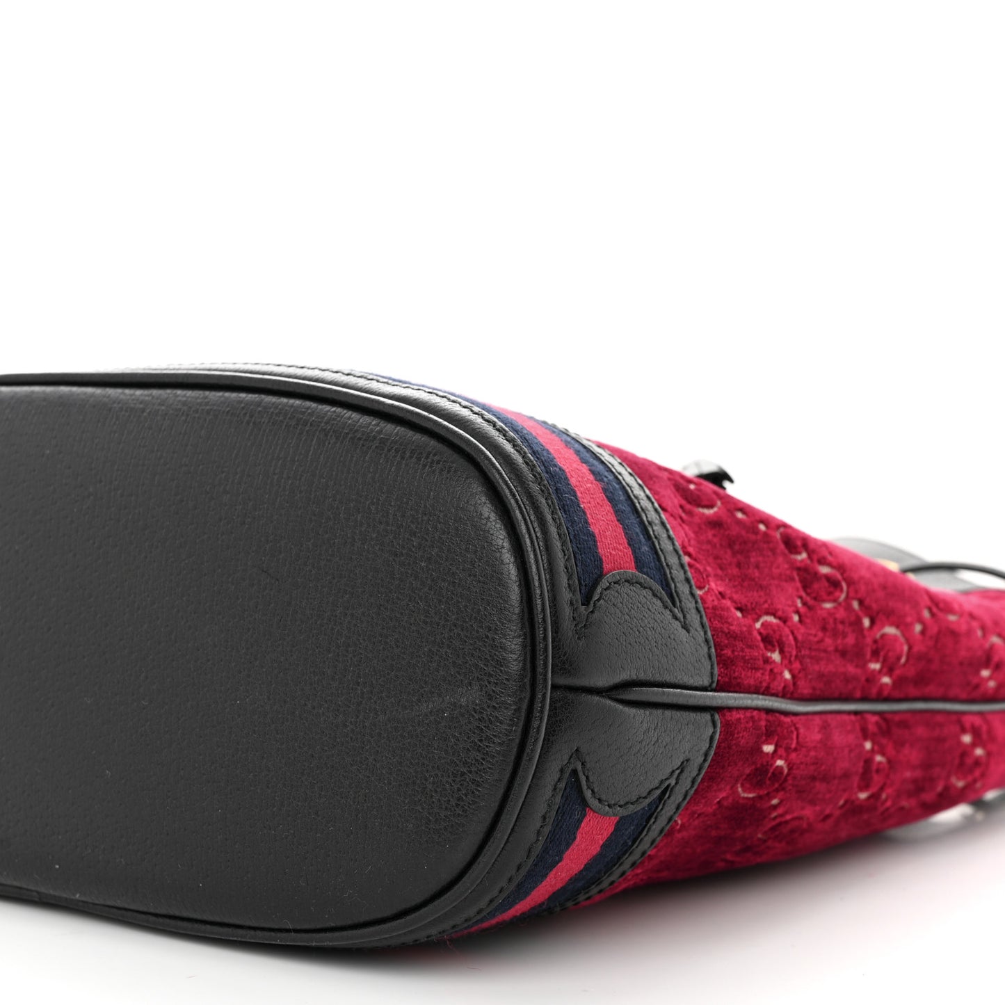 Velvet GG Monogram Textured Calfskin Web Bucket Bag Red Cipria Black